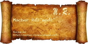 Macher Rómeó névjegykártya